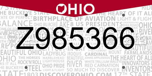 Z985366 Ohio License Plate