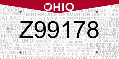 Z99178 Ohio License Plate