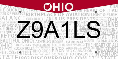 Z9A1LS Ohio License Plate