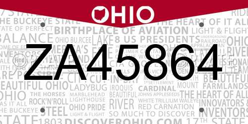 ZA45864 Ohio License Plate