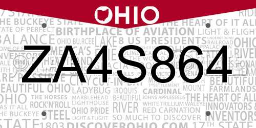 ZA4S864 Ohio License Plate