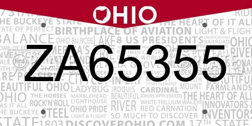 ZA65355 Ohio License Plate