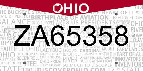 ZA65358 Ohio License Plate
