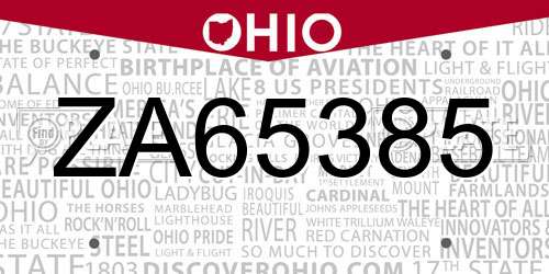 ZA65385 Ohio License Plate