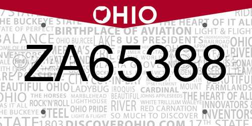 ZA65388 Ohio License Plate