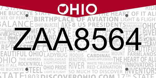 ZAA8564 Ohio License Plate