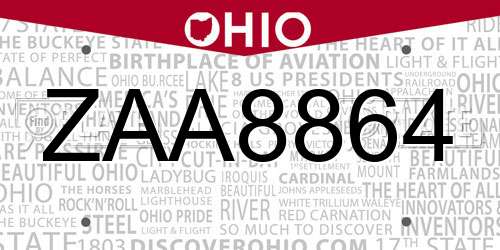 ZAA8864 Ohio License Plate