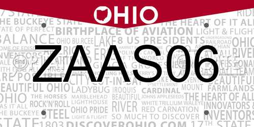 ZAAS06 Ohio License Plate
