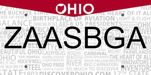 ZAASBGA Ohio License Plate