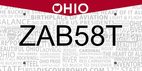 ZAB58T Ohio License Plate