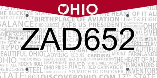 ZAD652 Ohio License Plate