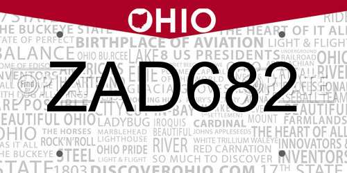 ZAD682 Ohio License Plate