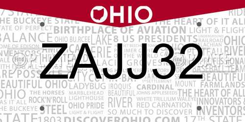 ZAJJ32 Ohio License Plate
