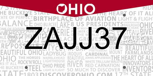 ZAJJ37 Ohio License Plate