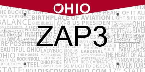 ZAP3 Ohio License Plate