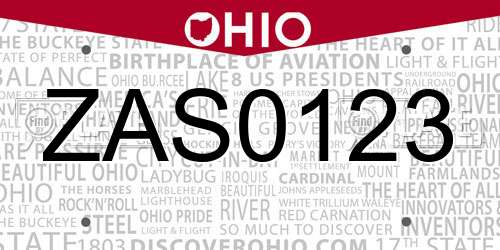 ZAS0123 Ohio License Plate