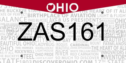 ZAS161 Ohio License Plate