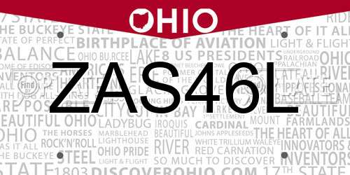 ZAS46L Ohio License Plate