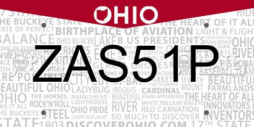ZAS51P Ohio License Plate