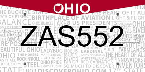 ZAS552 Ohio License Plate