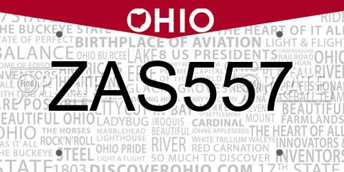 ZAS557 Ohio License Plate