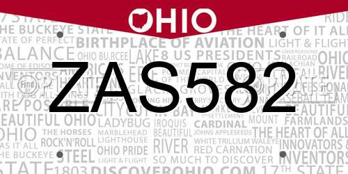 ZAS582 Ohio License Plate