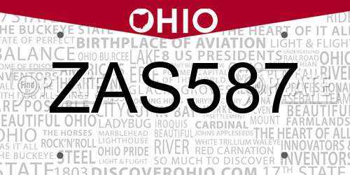 ZAS587 Ohio License Plate