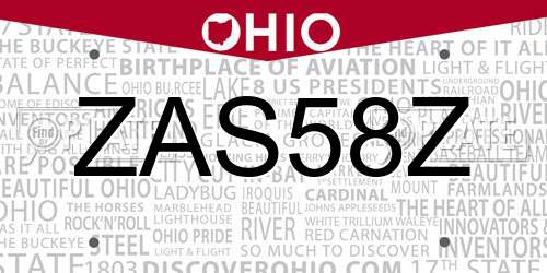 ZAS58Z Ohio License Plate