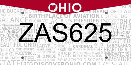 ZAS625 Ohio License Plate