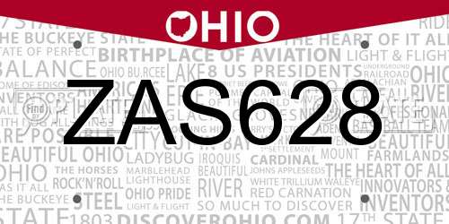ZAS628 Ohio License Plate