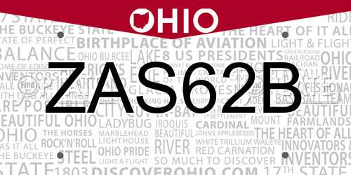ZAS62B Ohio License Plate
