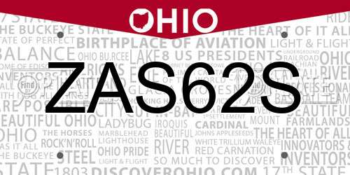 ZAS62S Ohio License Plate