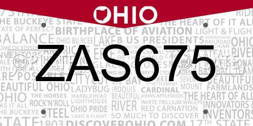 ZAS675 Ohio License Plate