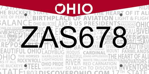 ZAS678 Ohio License Plate