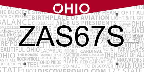 ZAS67S Ohio License Plate