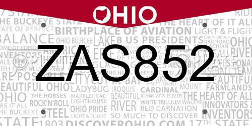 ZAS852 Ohio License Plate
