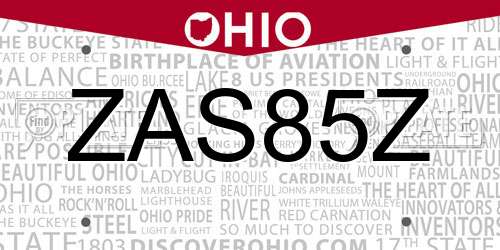 ZAS85Z Ohio License Plate