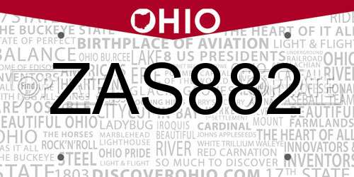 ZAS882 Ohio License Plate