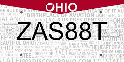 ZAS88T Ohio License Plate