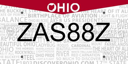 ZAS88Z Ohio License Plate