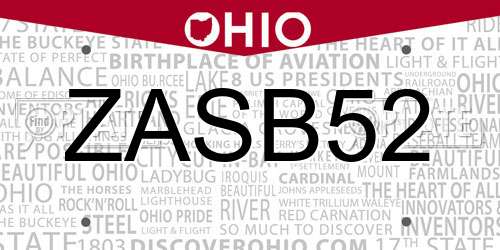 ZASB52 Ohio License Plate