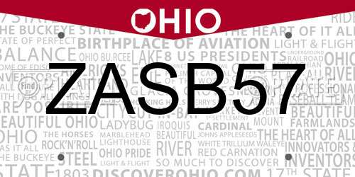 ZASB57 Ohio License Plate