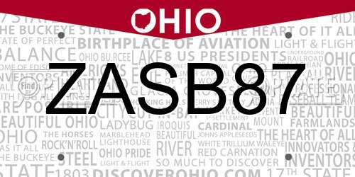 ZASB87 Ohio License Plate