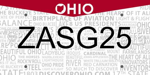 ZASG25 Ohio License Plate