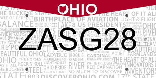 ZASG28 Ohio License Plate