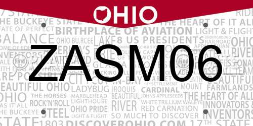 ZASM06 Ohio License Plate