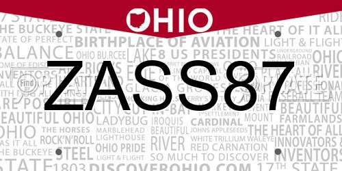 ZASS87 Ohio License Plate