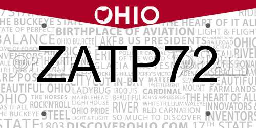 ZATP72 Ohio License Plate