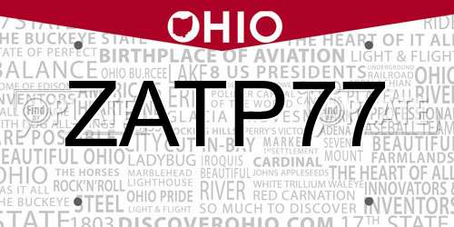 ZATP77 Ohio License Plate