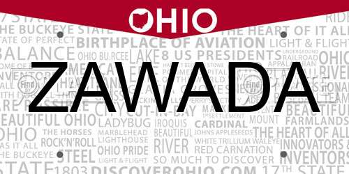 ZAWADA Ohio License Plate